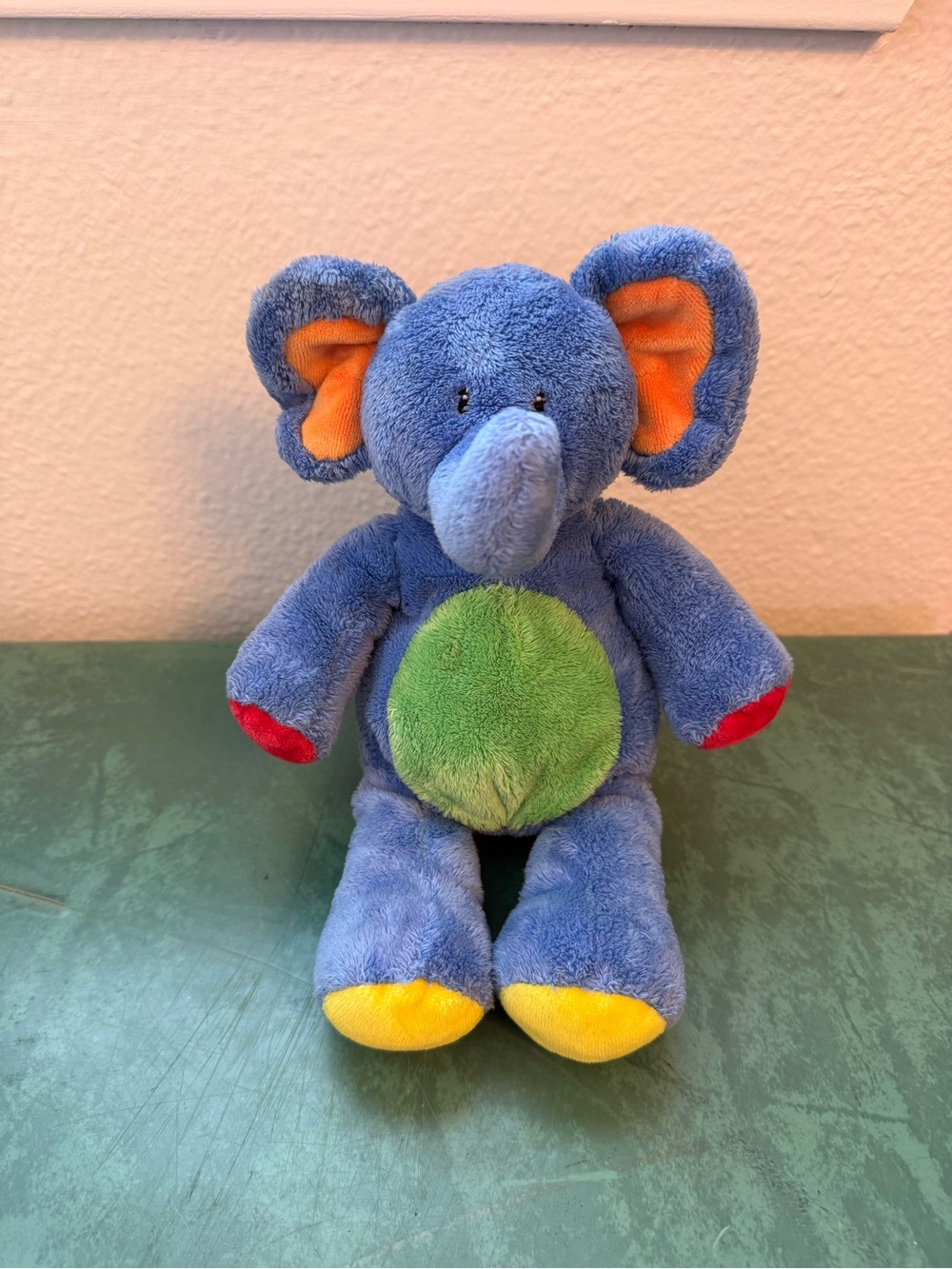 Gund Blue Plush Elephant with Green Belly and Colorful Accents